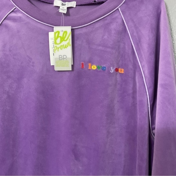 BP  Long Sleeve I Love You Velour Sweater, Purple size Medium New with tags - Picture 2 of 6